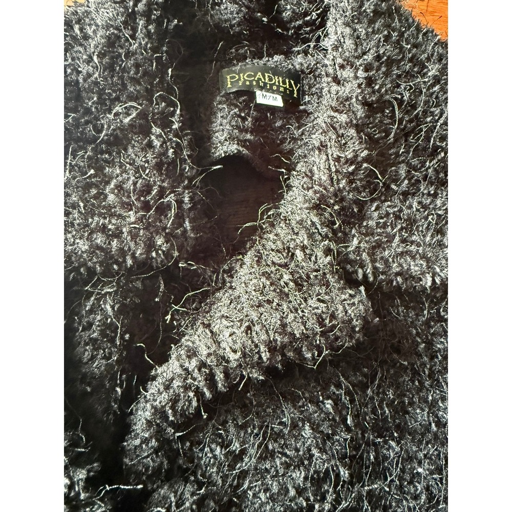 Picadilly Fashions Black Fuzzy Eyelash Knit Button Front Cardigan Sweater M